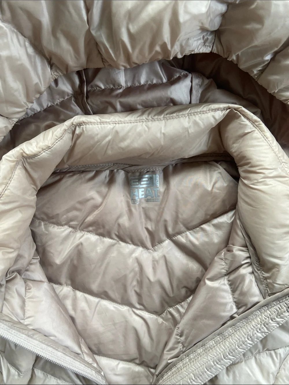 32 Degrees Quilted Puffer Coat with Detachable Hood Champagne Light Beige Large
